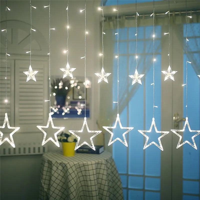 Christmas Lights Outdoor Indoor 4.5M Star Curtain String Light 138 LED Lamp with 8 Flashing Modes Decoration for Wedding Home