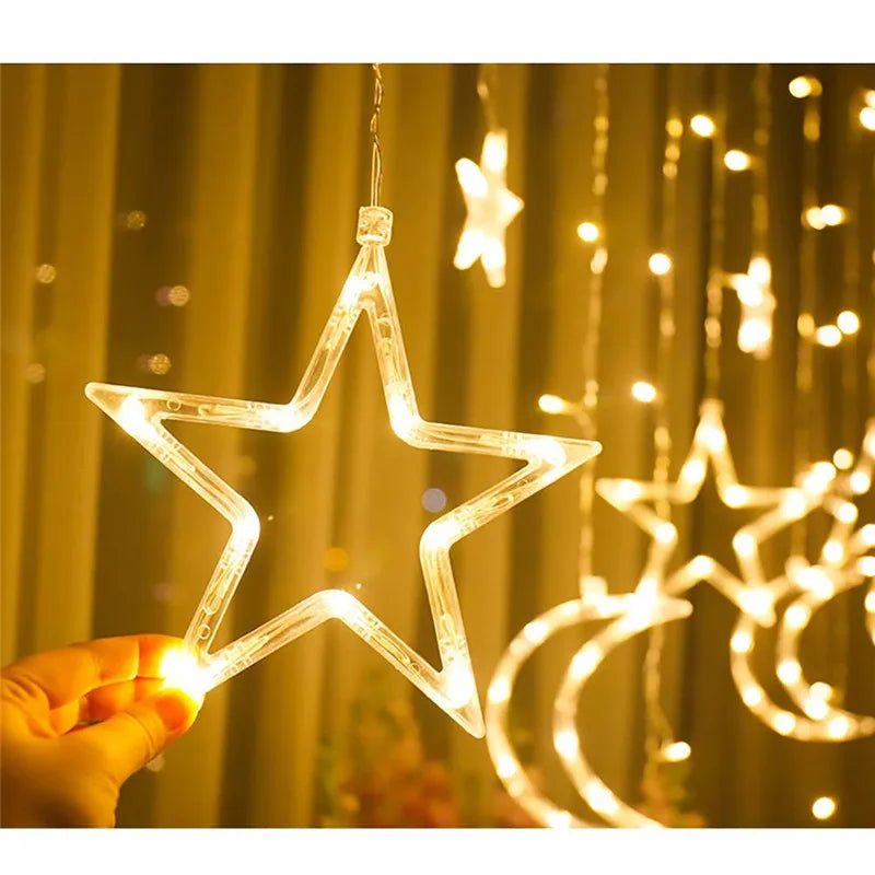 Christmas Lights Outdoor Indoor 4.5M Star Curtain String Light 138 LED Lamp with 8 Flashing Modes Decoration for Wedding Home
