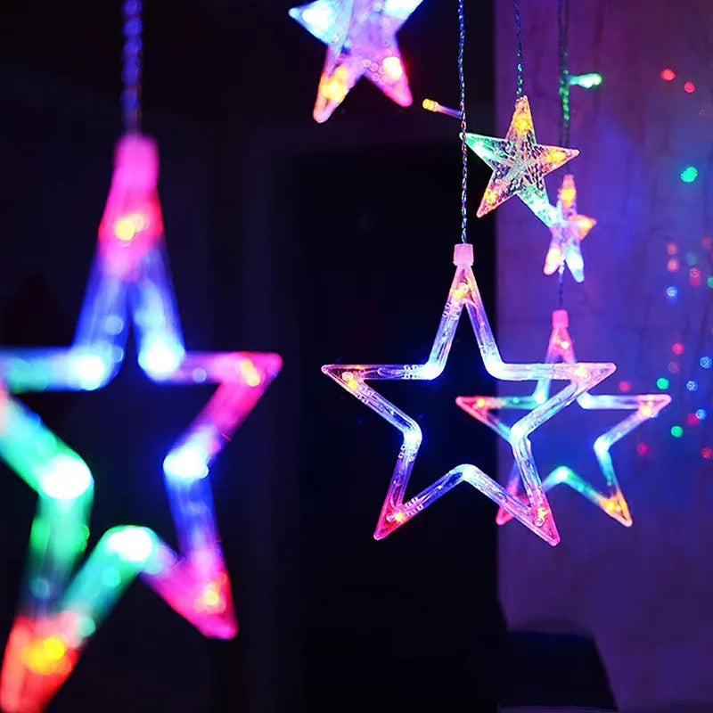 Christmas Lights Outdoor Indoor 4.5M Star Curtain String Light 138 LED Lamp with 8 Flashing Modes Decoration for Wedding Home