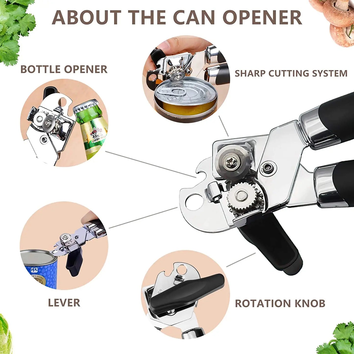 Professional Tin Manual Can Opener Multifunctional Stainless Steel Beer Grip Opener Side Cut Cans Bottle Opener Kitchen Gadgets