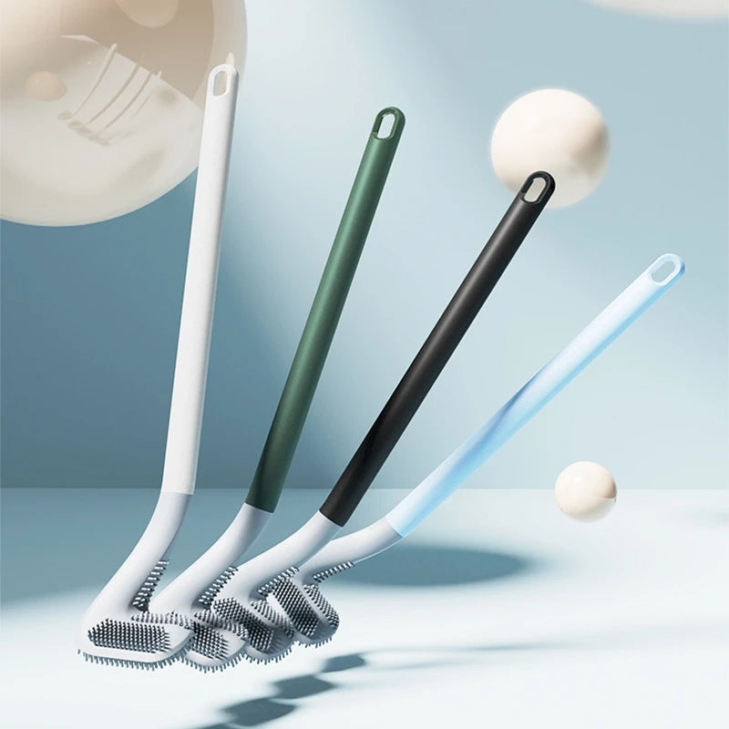 Toilet Cleaning Silicone Brush Golf Head Bathroom Wall Hook Hanging Long Handle Squatting Pan Cleaner Household WC Gap Remover