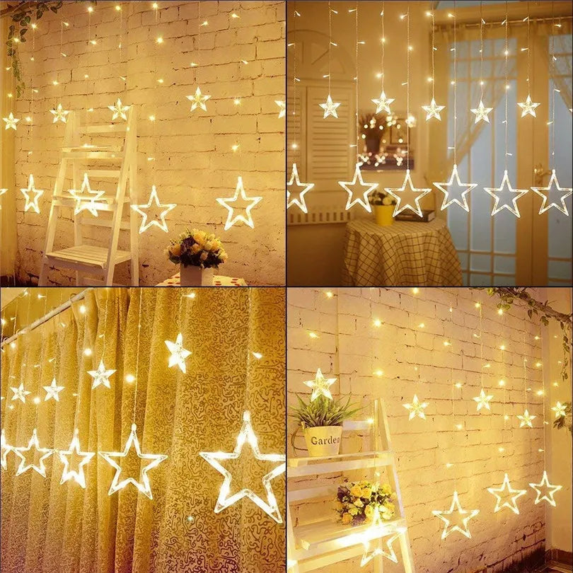 Christmas Lights Outdoor Indoor 4.5M Star Curtain String Light 138 LED Lamp with 8 Flashing Modes Decoration for Wedding Home