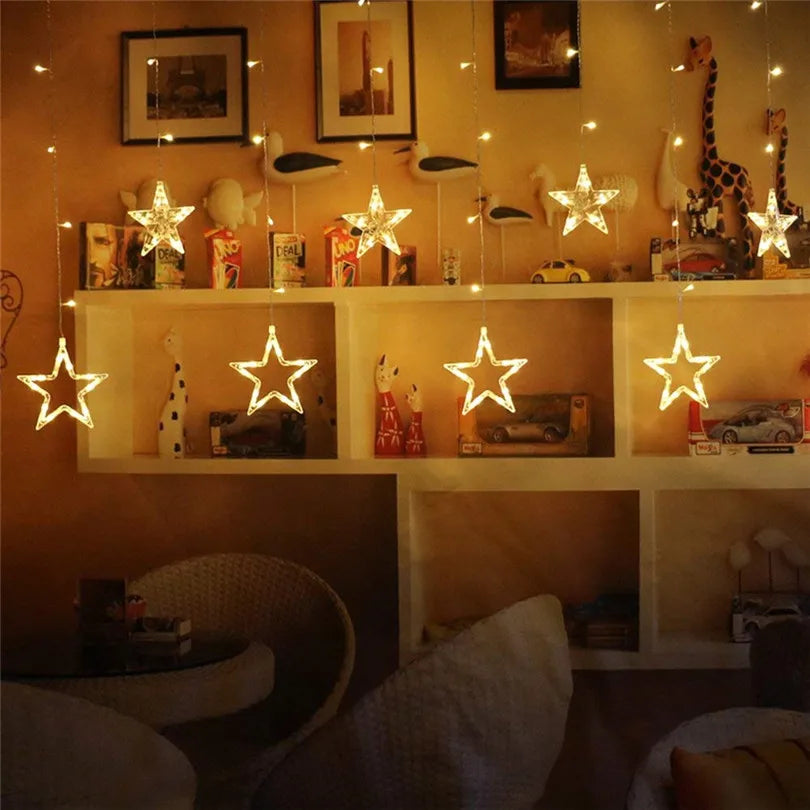 Christmas Lights Outdoor Indoor 4.5M Star Curtain String Light 138 LED Lamp with 8 Flashing Modes Decoration for Wedding Home
