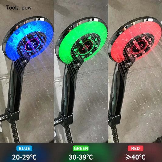 LED Shower Head Digital Temperature Control 3 Spraying Colors Shower Sprayer Water Saving Shower Filter with LED Light Shower