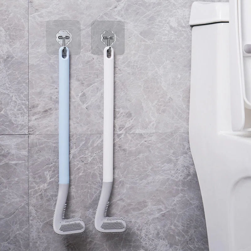 Toilet Cleaning Silicone Brush Golf Head Bathroom Wall Hook Hanging Long Handle Squatting Pan Cleaner Household WC Gap Remover