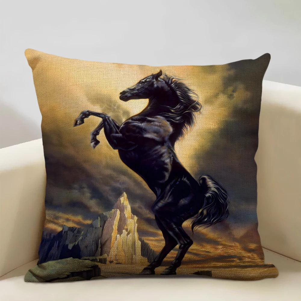 Farm Animals Horse Cushion Cover 45x45cm Linen Pillow Case Luxury Home Sofa Decoration Pillowcase Double-sided Printing