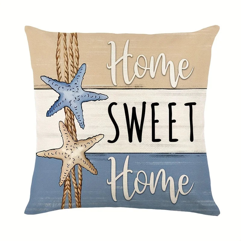 1/4pc Vibrant Summer Starfish and Shell Cushion Cover Linen Fabrics Throw Pillow Covers Home Living Room Sofa Party Decorative