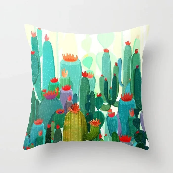 Tropical Cactus Tree Summer Flower Pattern Polyester Pad Home Decoration Car Sofa Throwing Pillow 40829