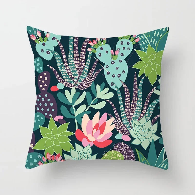 Tropical Cactus Tree Summer Flower Pattern Polyester Pad Home Decoration Car Sofa Throwing Pillow 40829