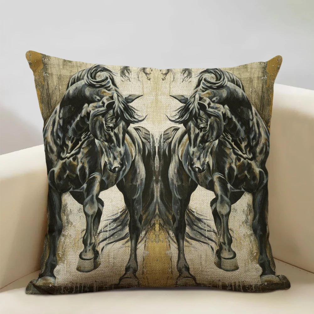 Farm Animals Horse Cushion Cover 45x45cm Linen Pillow Case Luxury Home Sofa Decoration Pillowcase Double-sided Printing