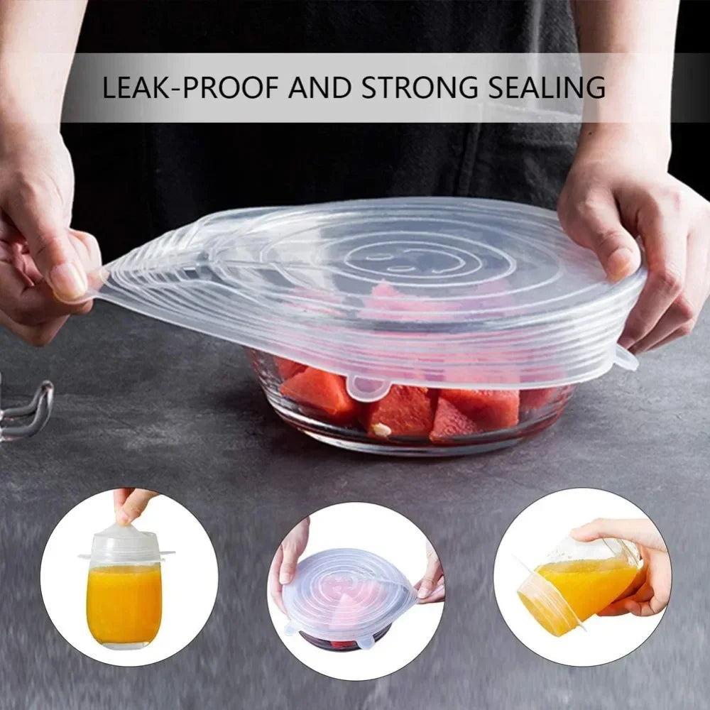6PCS New Reusable Fresh-keeping Cover Kitchen Gadgets Non-slip Silicone Lids Stretch Bowl Cap