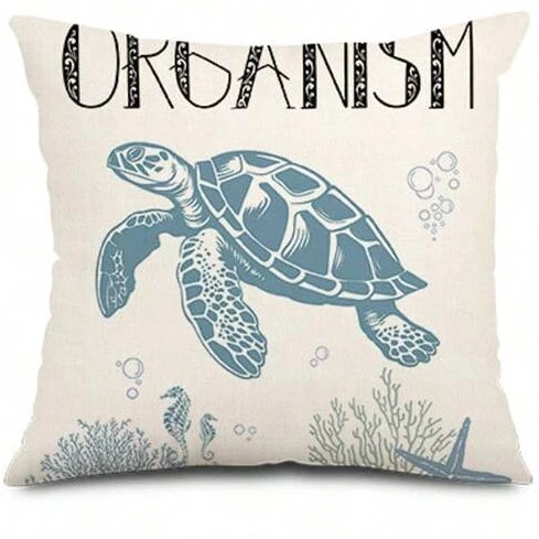 Beach themed marine shell coral starfish, single-sided burlap print pillow case, sofa decorative pillow case