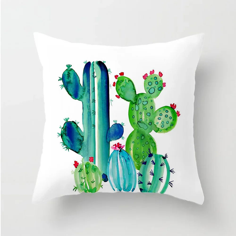 Tropical Cactus Tree Summer Flower Pattern Polyester Pad Home Decoration Car Sofa Throwing Pillow 40829