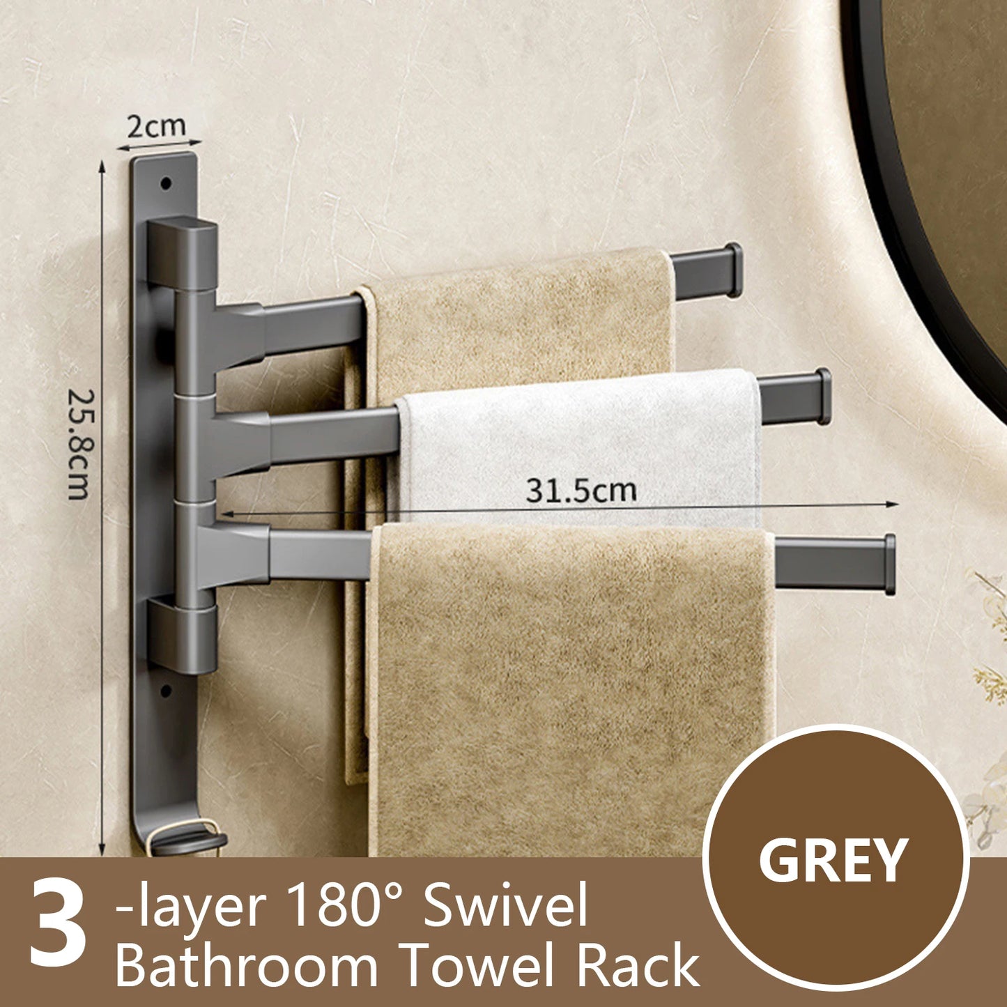 Bathroom Towel Rack Rotatable Towel Holder Space Aluminum 1/2/3/4/5-Bar Towel Hanger Kitchen Kitchen Hanging Wall Mounted