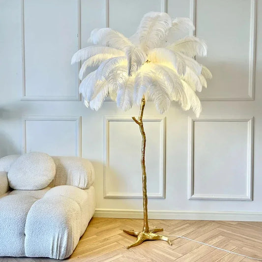 Nordic Ostrich Feather Floor Lamp Living Live Room Atmosphere Home Decor Sofa Corner Standing Lamp Bedroom Bedside Table Light