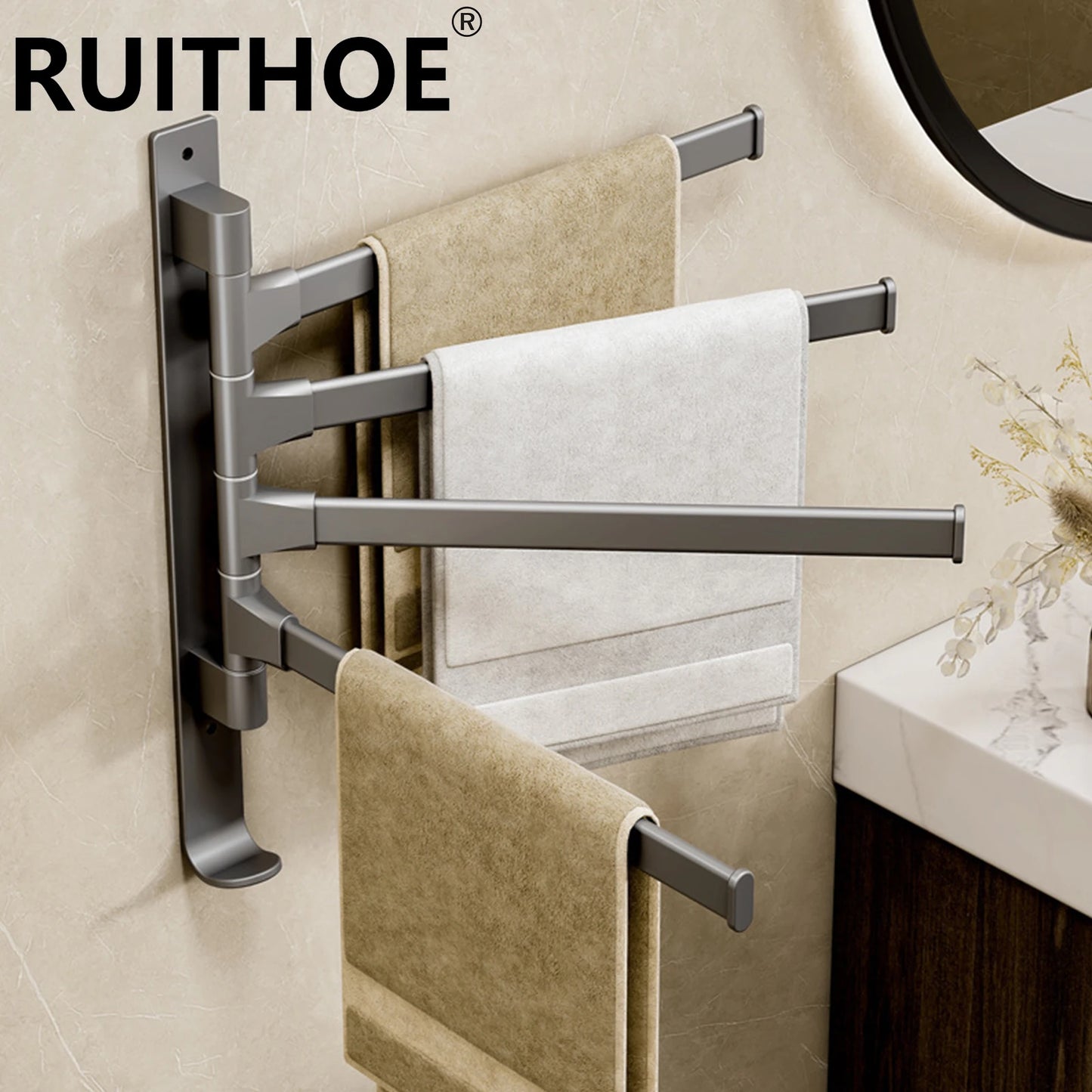 Bathroom Towel Rack Rotatable Towel Holder Space Aluminum 1/2/3/4/5-Bar Towel Hanger Kitchen Kitchen Hanging Wall Mounted