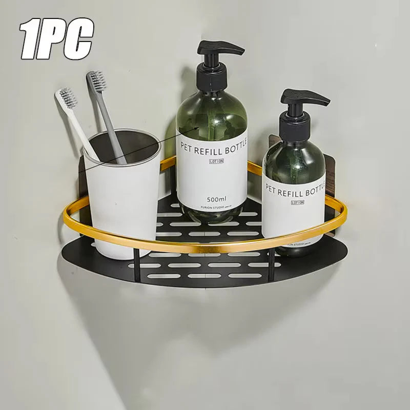 Non perforated Bathroom Shelf Floating Shelf for Wall Shelves Shower Hardware Bathroom Corner Shelf wall storage rack