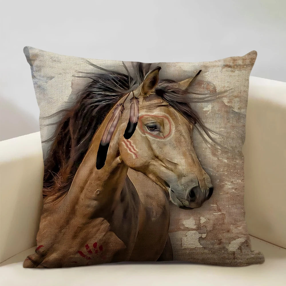 Farm Animals Horse Cushion Cover 45x45cm Linen Pillow Case Luxury Home Sofa Decoration Pillowcase Double-sided Printing