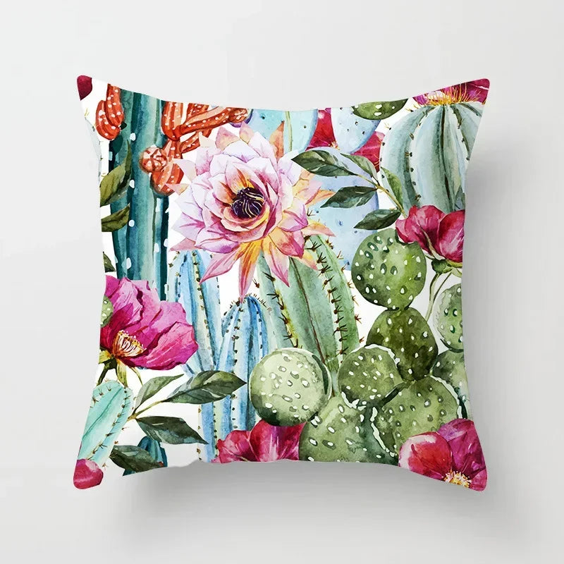 Tropical Cactus Tree Summer Flower Pattern Polyester Pad Home Decoration Car Sofa Throwing Pillow 40829