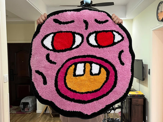 LAKEA Cherry Bomb Rug Pink Handmade Tufted Carpet Room Decor Kawaii Rug Small Rugs for Bedroom Cartoon Circle Punch Needle Rug