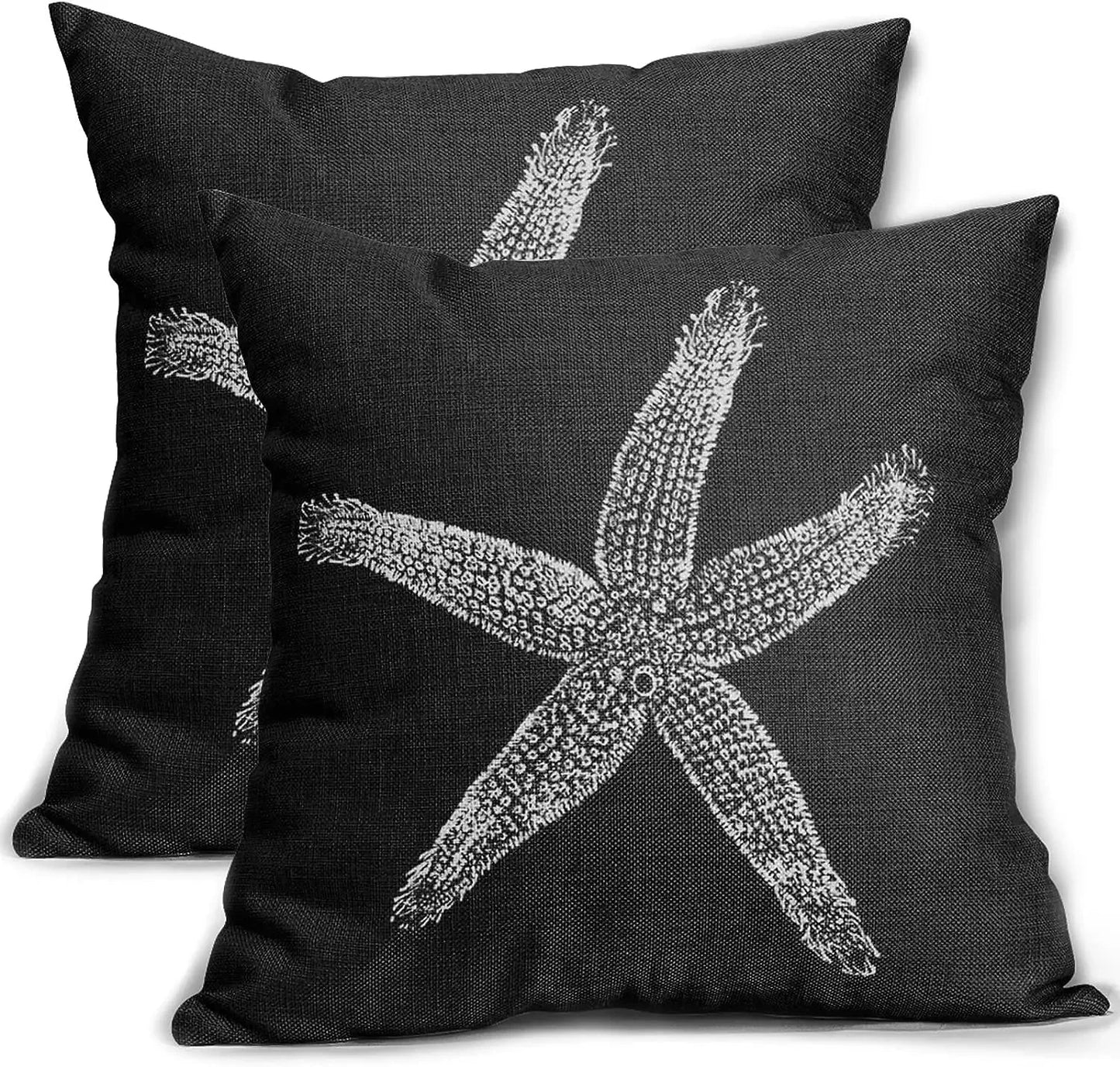 2 Pcs Navy Blue Starfish Pillow Covers 18X18 Inch Coastal Beachy Nautical Beach Decorative Pillowcases Linen Square Cushion Case