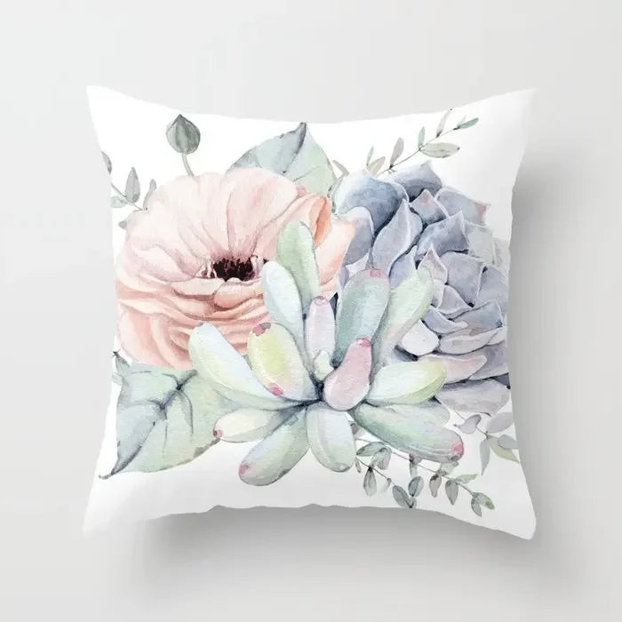 Tropical Cactus Tree Summer Flower Pattern Polyester Pad Home Decoration Car Sofa Throwing Pillow 40829