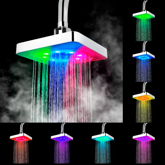 Square Fixed Showerhead Ultra-Quiet Rainfall Top Spray LED Shower Head 3 colors Temperature Sensor 7 Colors Gradual Changing