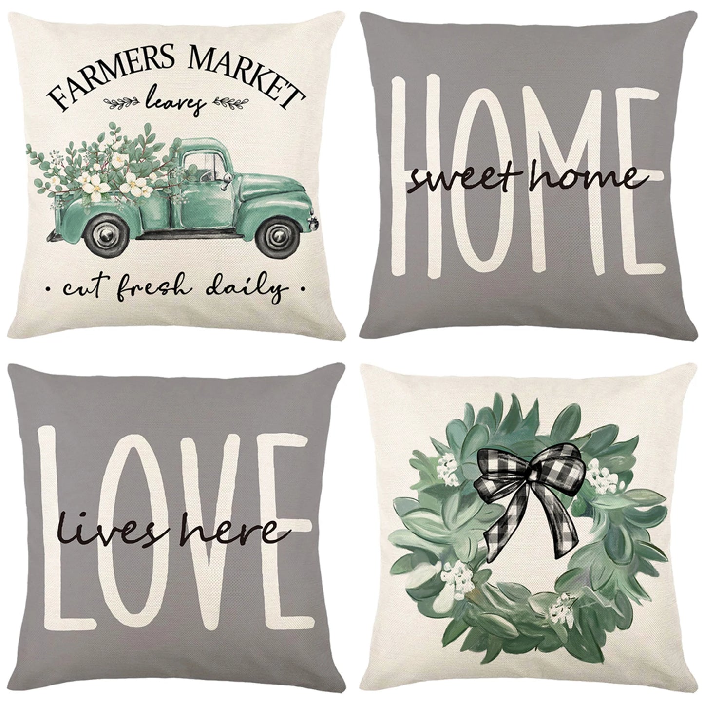 4Pcs Floral Throw Pillow Cases Square Linen Waist Protection Cushion Cover Bed Sofa Pillow Covers Home Decor Pillowcases 45x45CM