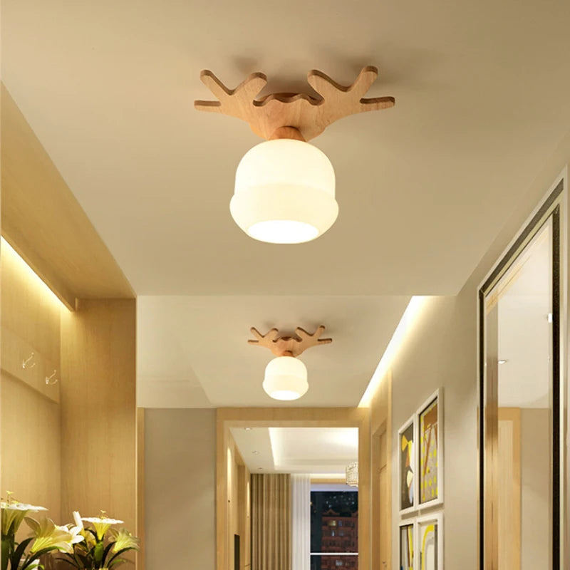 Modern Glass Ceiling Lamp Wooden Milk Glass Ceiling Lamp Metal Frame for Living Room Bedroom Dining Room Kitchen Hallway Foyer