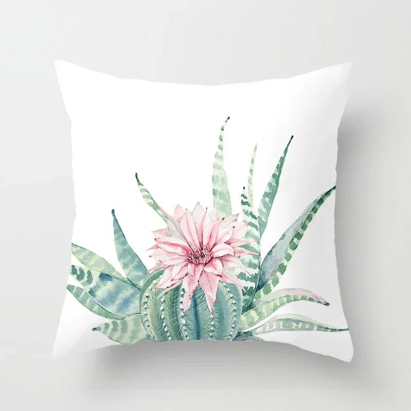 Tropical Cactus Tree Summer Flower Pattern Polyester Pad Home Decoration Car Sofa Throwing Pillow 40829
