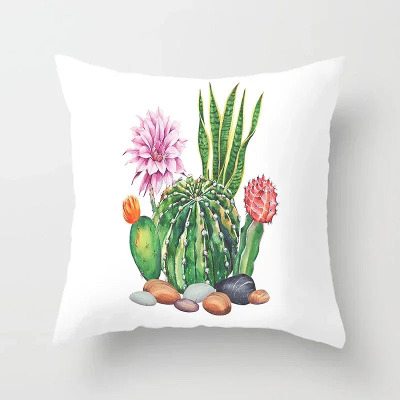 Tropical Cactus Tree Summer Flower Pattern Polyester Pad Home Decoration Car Sofa Throwing Pillow 40829