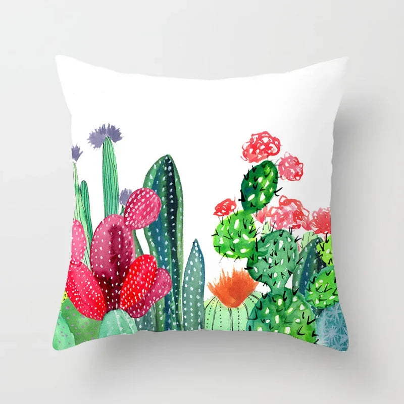 Tropical Cactus Tree Summer Flower Pattern Polyester Pad Home Decoration Car Sofa Throwing Pillow 40829