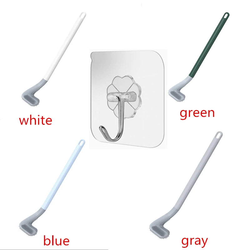 Toilet Cleaning Silicone Brush Golf Head Bathroom Wall Hook Hanging Long Handle Squatting Pan Cleaner Household WC Gap Remover