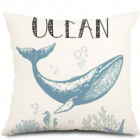 Beach themed marine shell coral starfish, single-sided burlap print pillow case, sofa decorative pillow case