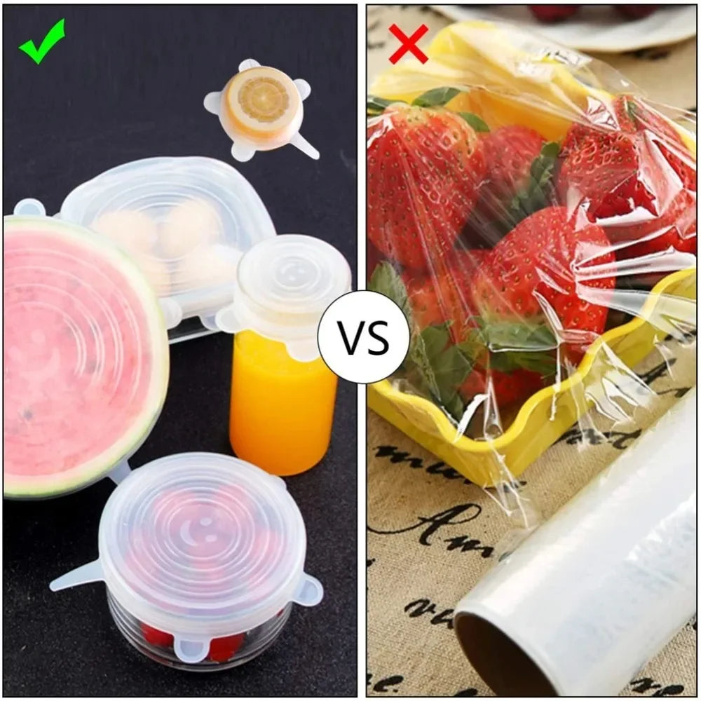 6PCS New Reusable Fresh-keeping Cover Kitchen Gadgets Non-slip Silicone Lids Stretch Bowl Cap