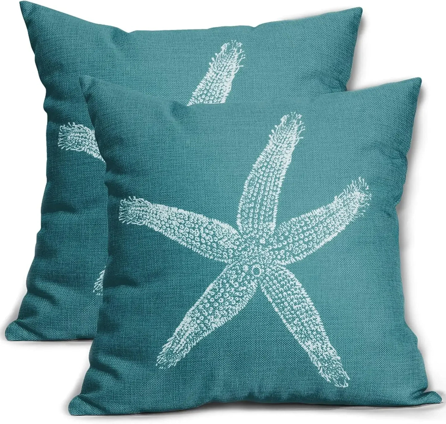 2 Pcs Navy Blue Starfish Pillow Covers 18X18 Inch Coastal Beachy Nautical Beach Decorative Pillowcases Linen Square Cushion Case