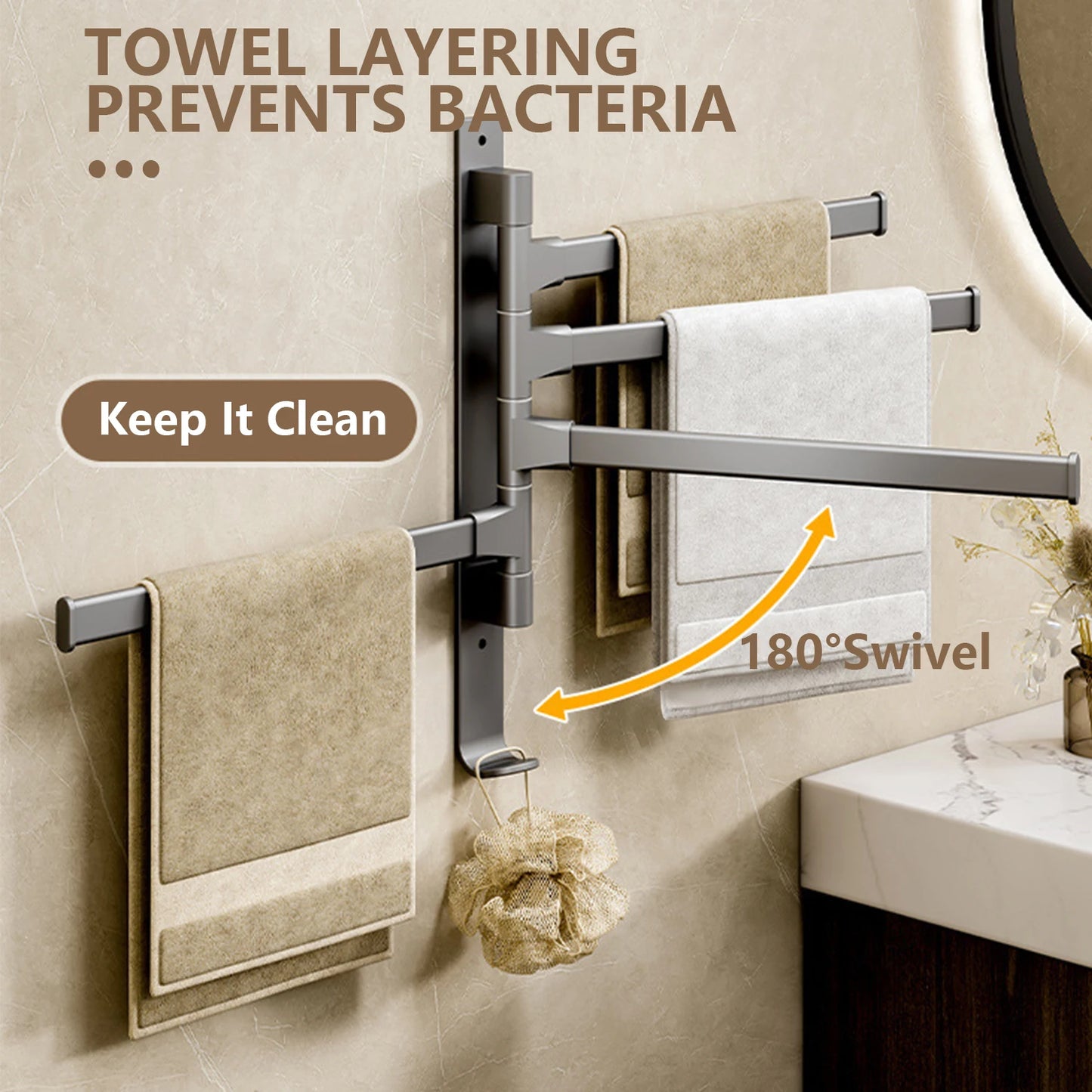 Bathroom Towel Rack Rotatable Towel Holder Space Aluminum 1/2/3/4/5-Bar Towel Hanger Kitchen Kitchen Hanging Wall Mounted