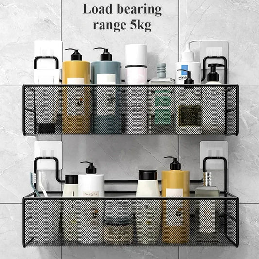 Wall-mounted Bathroom Shelf Punch-free Shower Shampoo Shelf Toilet Accessories Storage Shelf Kitchen Condiment Storage Basket
