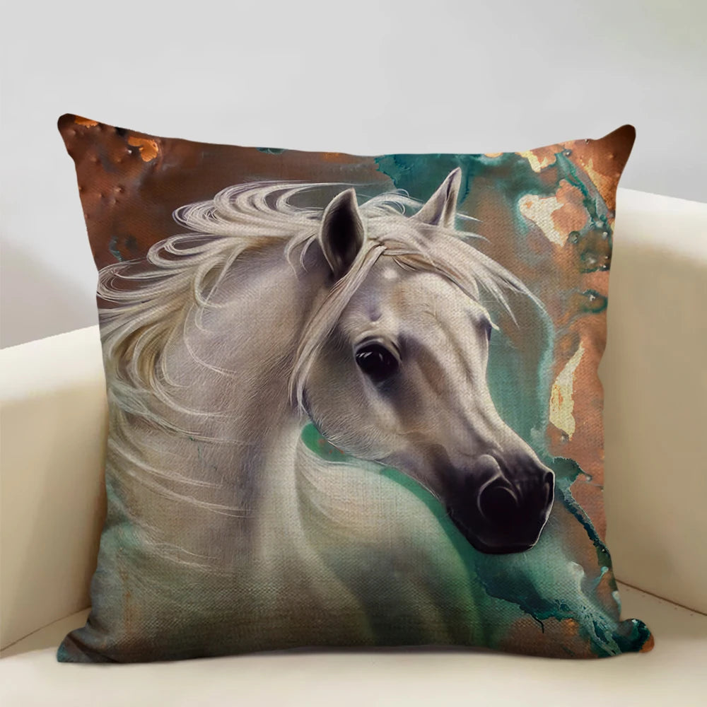 Farm Animals Horse Cushion Cover 45x45cm Linen Pillow Case Luxury Home Sofa Decoration Pillowcase Double-sided Printing