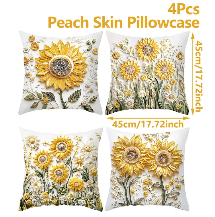 4pcs 45x45cm Summer Sunflower Butterfly Pillow Case Summer Flower Cushion Cover For Family Home Sofa Summer Decoration