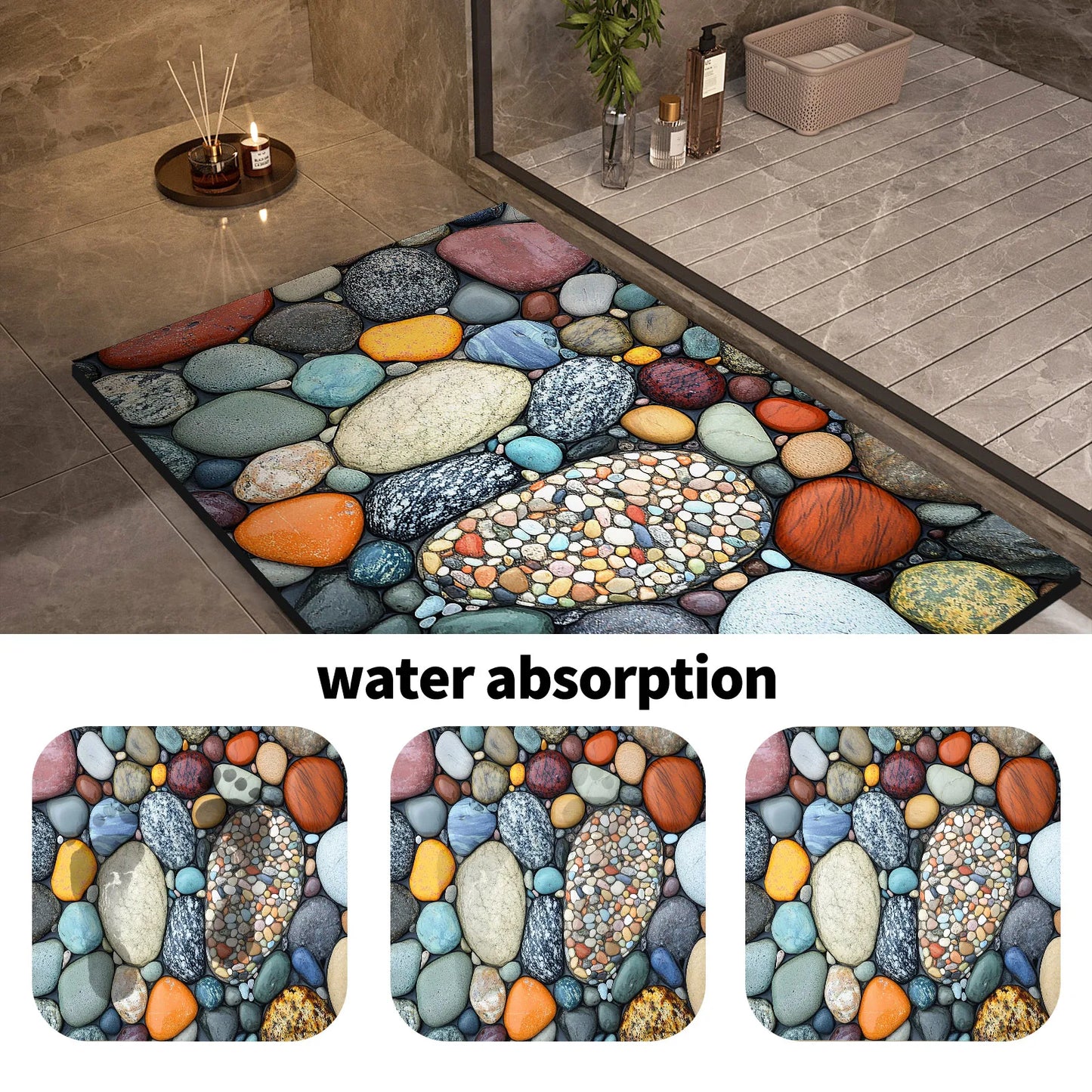 Stone Design Diatomite Bath Mat Bathroom Non-slip Shower Foot Mats Absorbent Quick Dry Toilet Rugs Carpet Doormat Washable