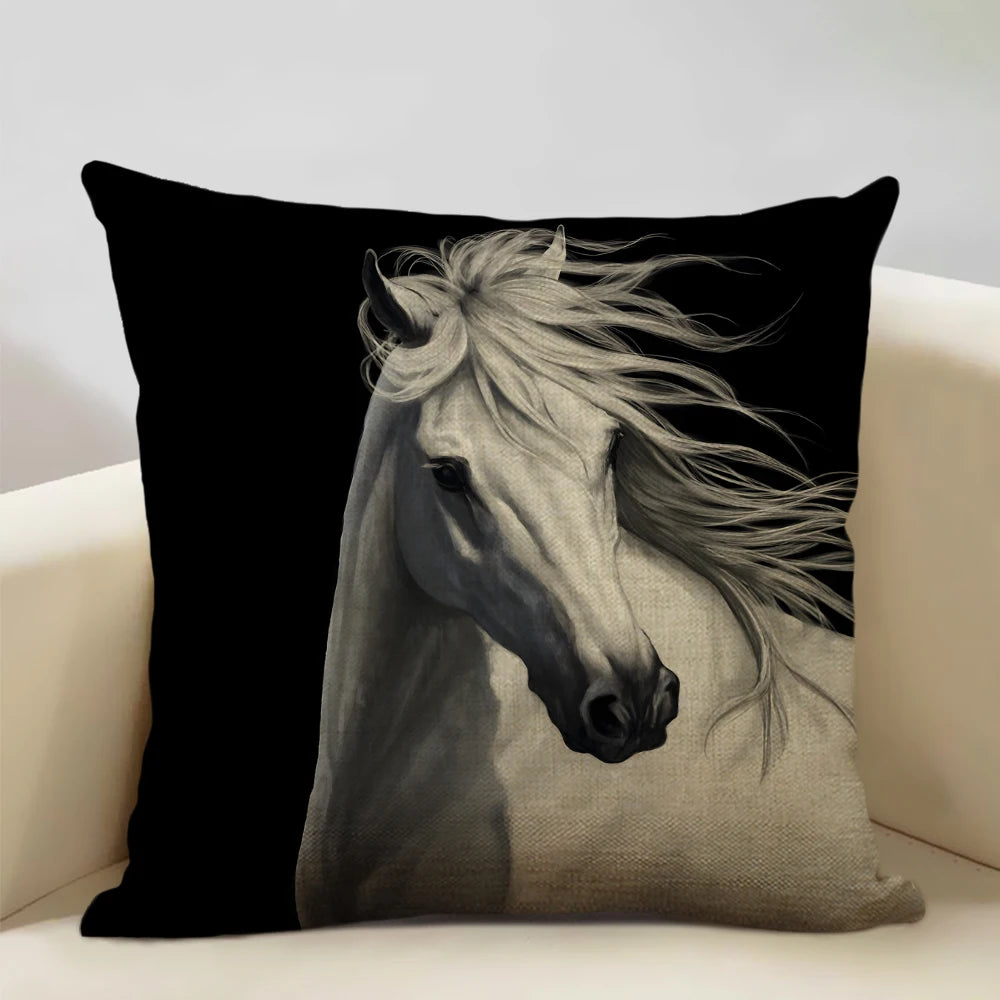 Farm Animals Horse Cushion Cover 45x45cm Linen Pillow Case Luxury Home Sofa Decoration Pillowcase Double-sided Printing