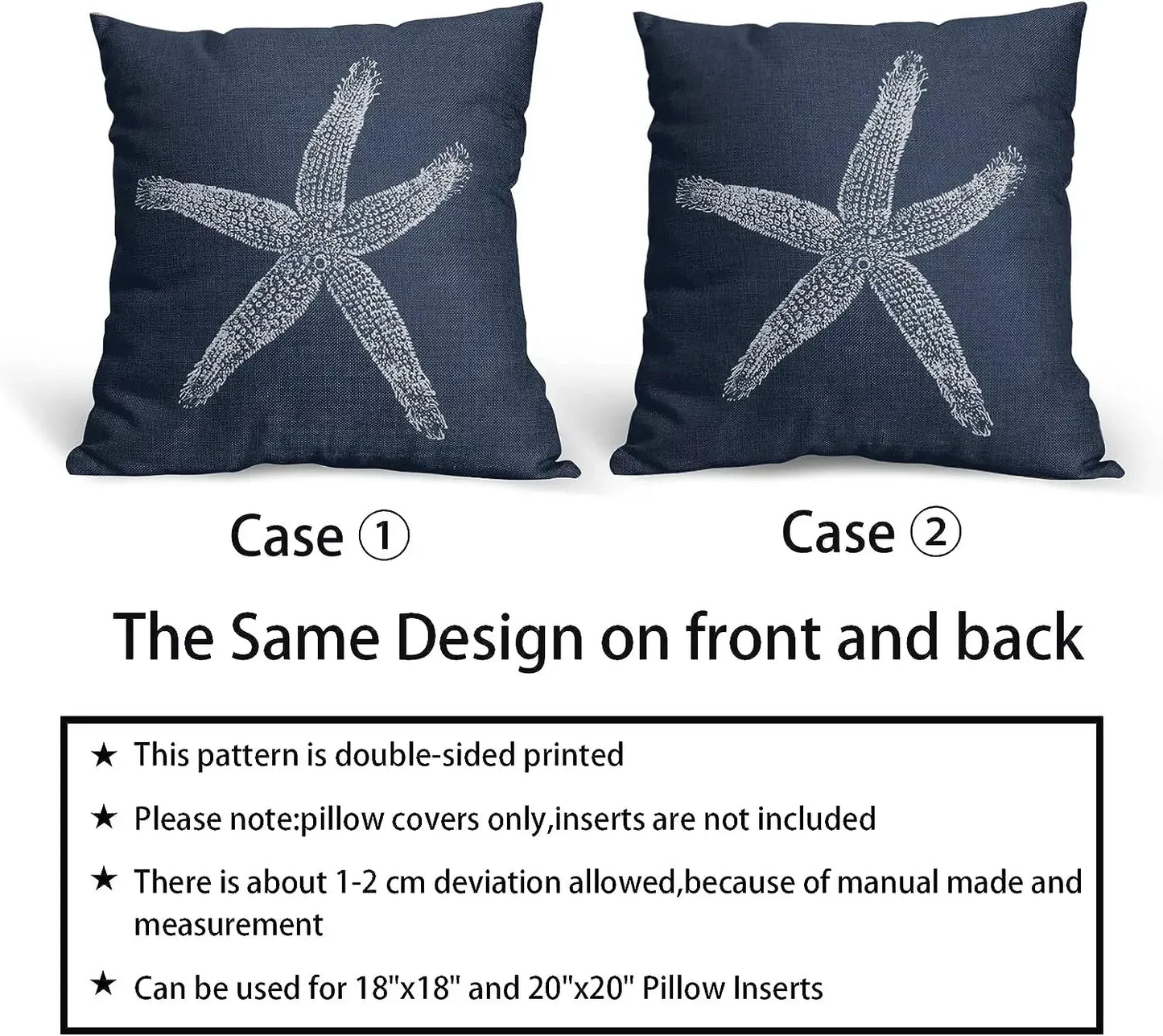 2 Pcs Navy Blue Starfish Pillow Covers 18X18 Inch Coastal Beachy Nautical Beach Decorative Pillowcases Linen Square Cushion Case