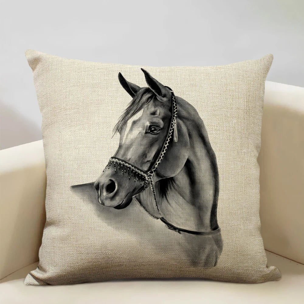 Farm Animals Horse Cushion Cover 45x45cm Linen Pillow Case Luxury Home Sofa Decoration Pillowcase Double-sided Printing
