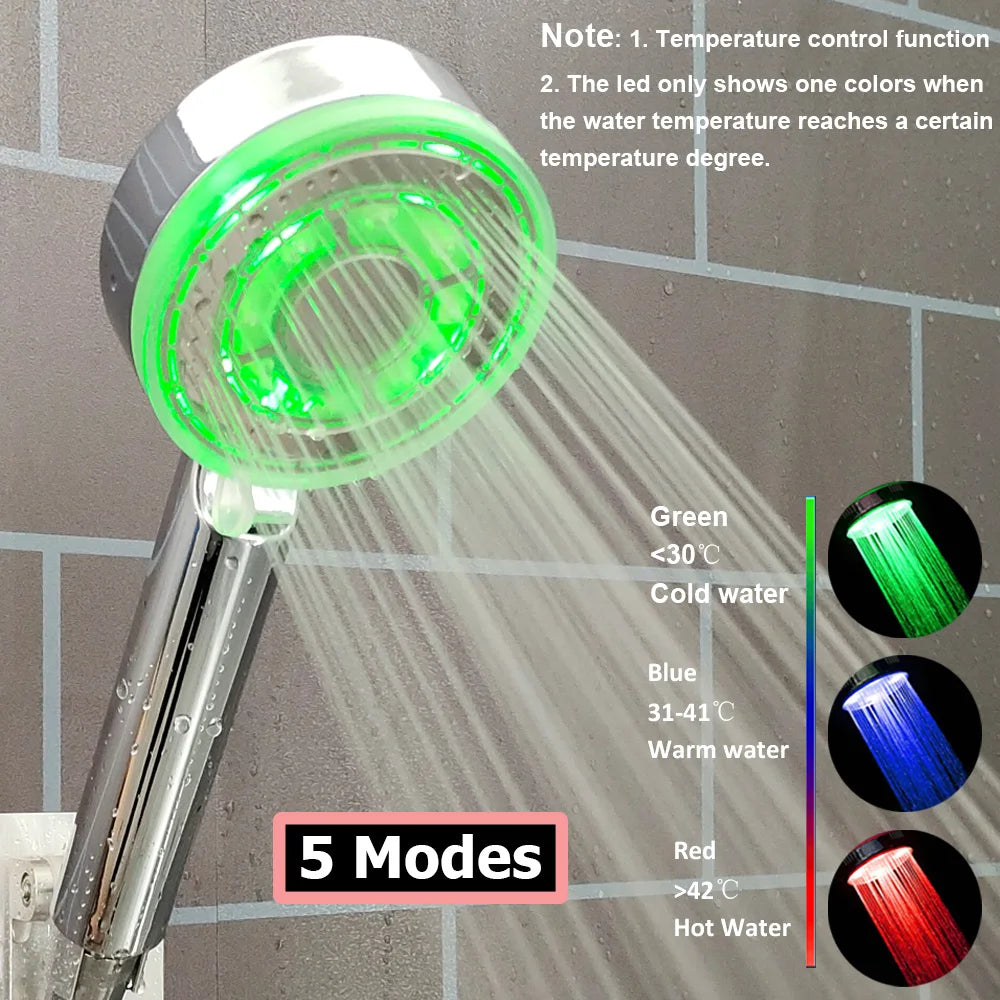 High Pressure Led Shower Head One Key Stop Button Digital Display Screen Black Handheld Shower Temperature Sensor Shower Head