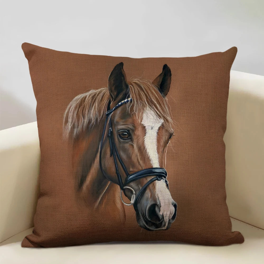 Farm Animals Horse Cushion Cover 45x45cm Linen Pillow Case Luxury Home Sofa Decoration Pillowcase Double-sided Printing