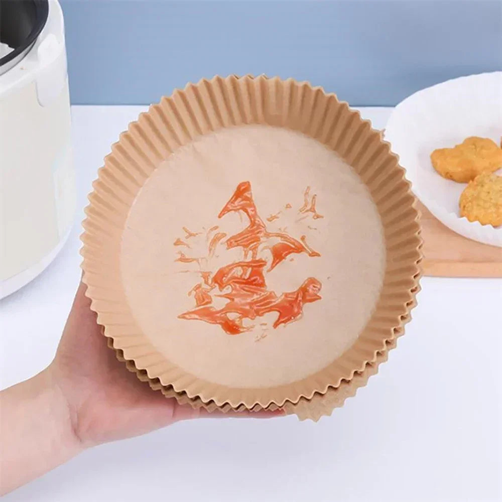 100/50pcs Disposable Paper Non Stick Air Fryer Baking Paper 16cm Round Air Fryer Paper Inner Lining Paper Kitchen Accessories