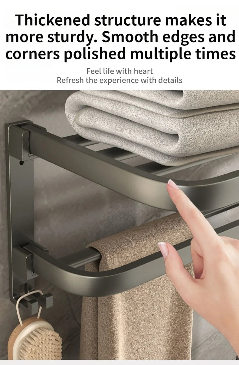 Upgrade And Thicken Grey/Black 50CM-60CM Folding Aluminum Towel Rack Holder With Hook Towel Holder