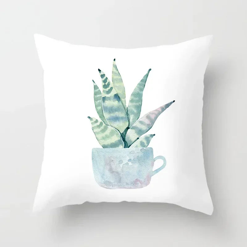 Tropical Cactus Tree Summer Flower Pattern Polyester Pad Home Decoration Car Sofa Throwing Pillow 40829