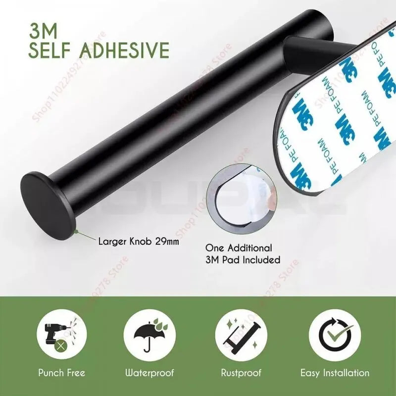Towel Bar for Bathroom No Drilling Stainless Steel Black Bathroom Accessories Sets Toilet Tissue Roll Paper Holder Towel Rack